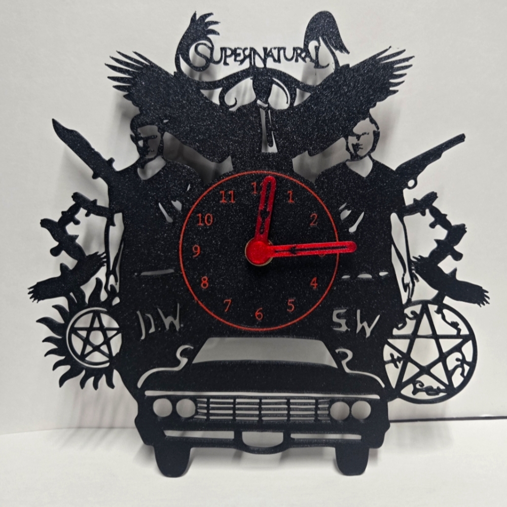 Supernatural Themed Black and Red Wall Clock